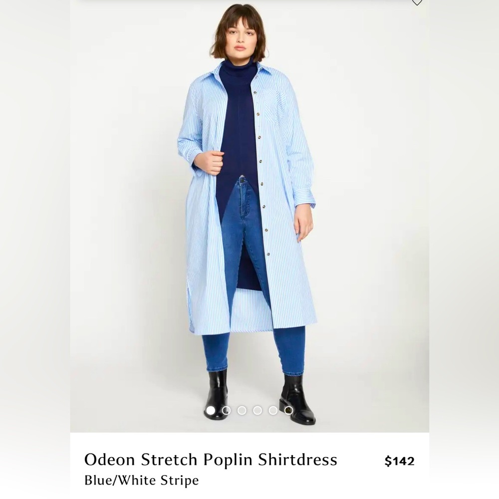 Universal Standard Odeon Stretch Poplin Shirtdress Blue Stripe Large 22-24 NWT